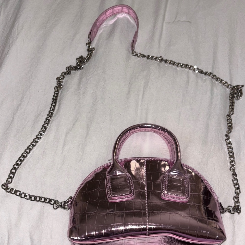 Fashion Nova Metallic Pink Mini Bag with Chain